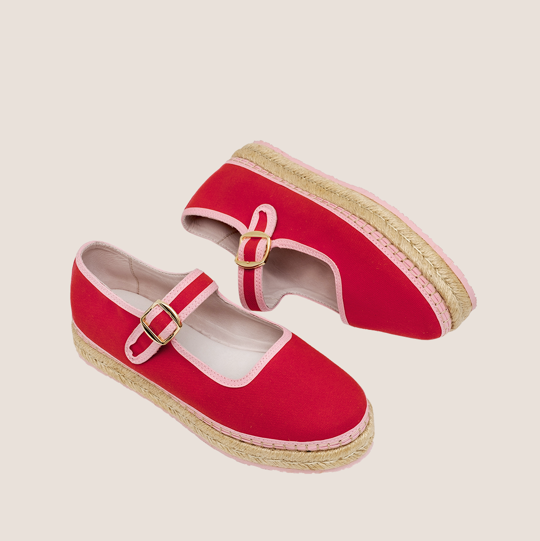 Mafalda Chic Textile Espadrille - Red x Pink
