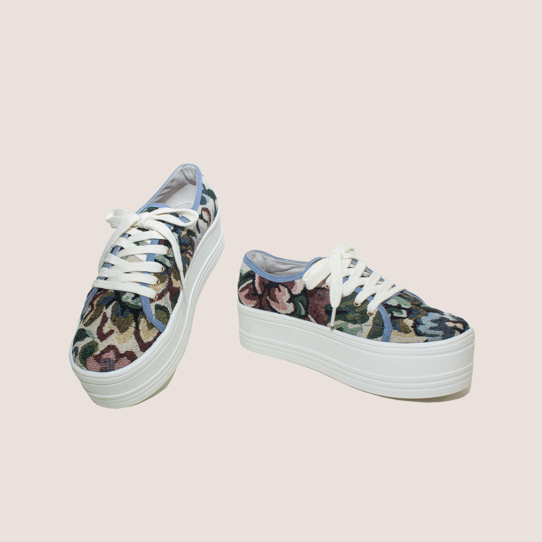 P Textile Tennis Shoes - Earth Flowers x Blue