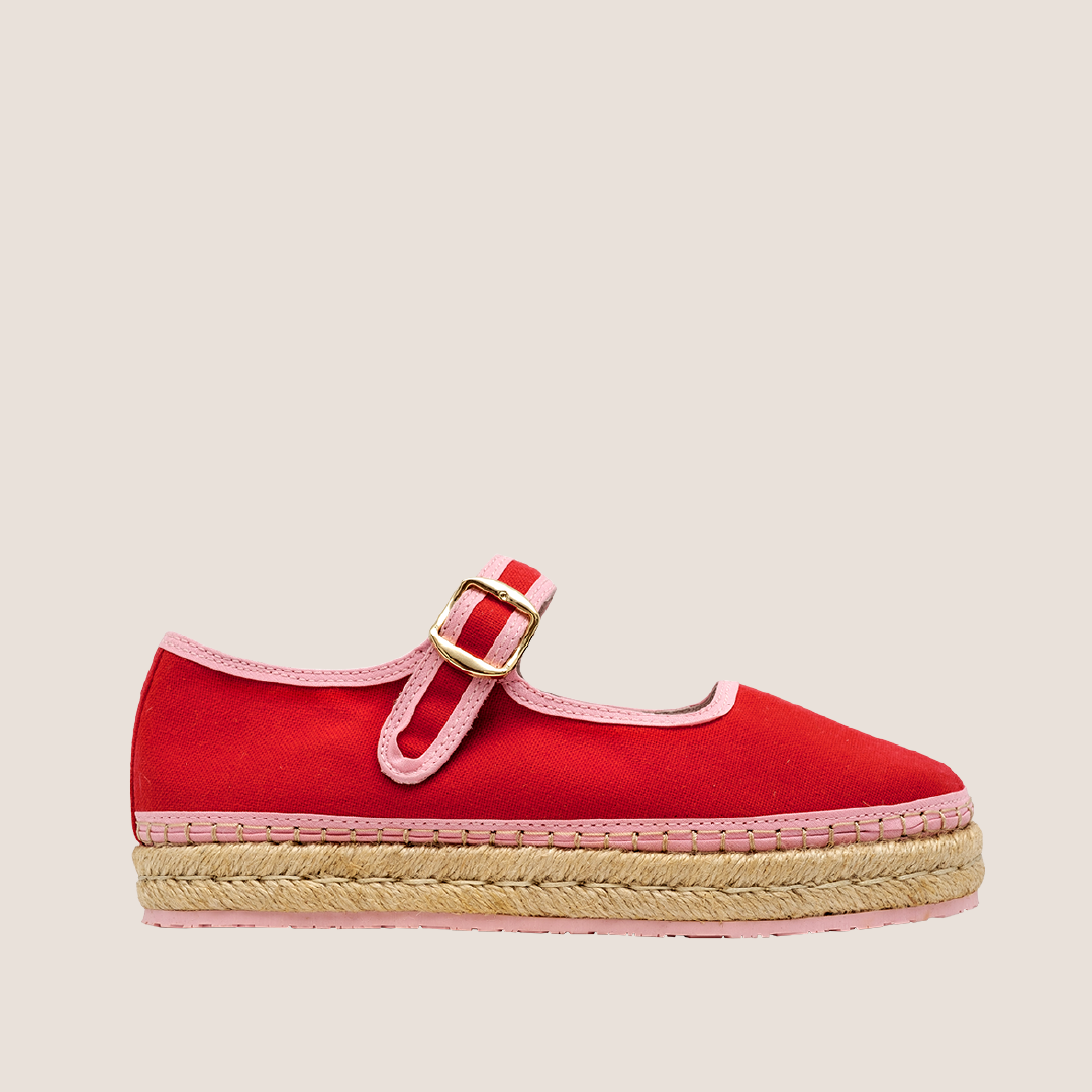 Mafalda Chic Textile Espadrille - Red x Pink
